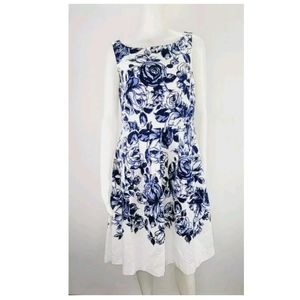 Talbots Navy Blue White Floral Fit Flare Semi Plea